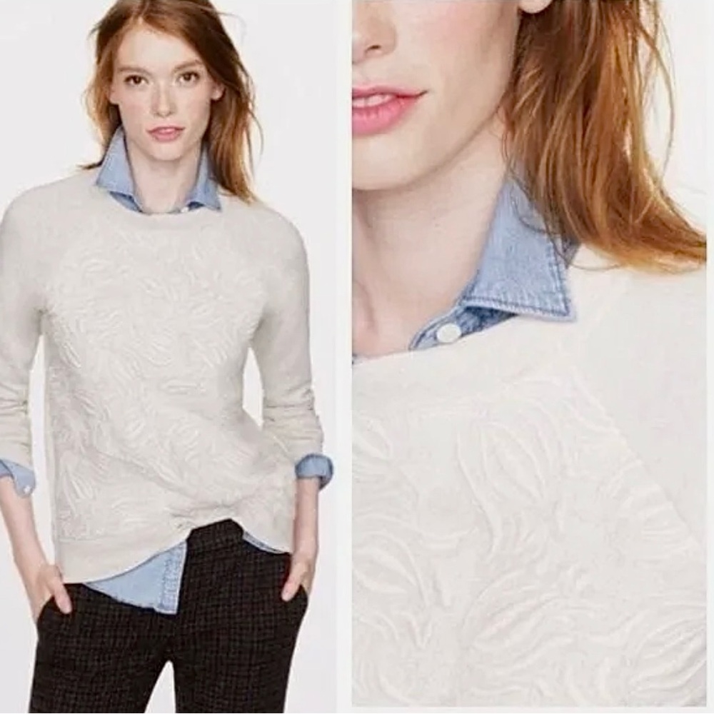 J. CREW Tulip Embroidery Cotton Crew Pullover